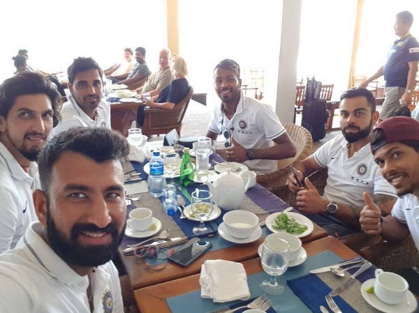 Team India enjoying a grand lunch in Sri Lanka (Picture courtesy: Cheteshwar Pujara/Instagram)