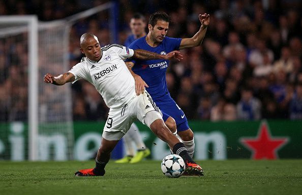 Qarabag&#039;s Dino Ndlovu in action