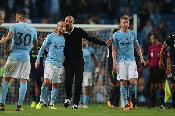 Pep Guardiola David Silva Kevin De Bruyne