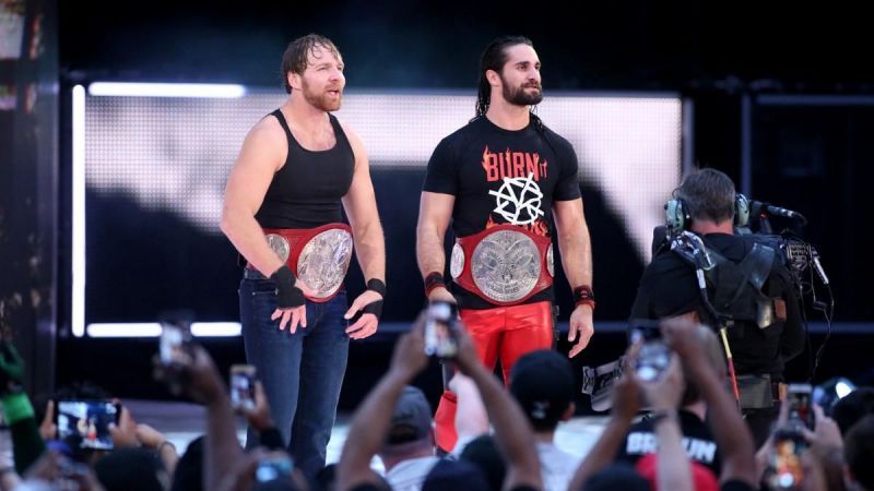 Seth Rollins and Dean Ambrose walking down the ramp on RAW