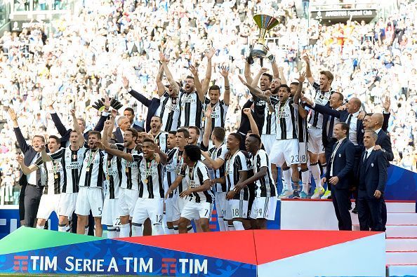 Juventus celebrate winning the Scudetto