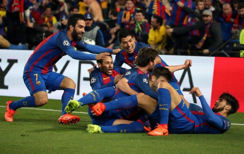 Barcelona&#039;s player celebrates after Sergi Roberto&#039;s goal