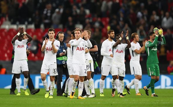 Tottenham Hotspur players applaud the fans after their impressive win