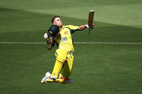 The trademark David Warner celebration