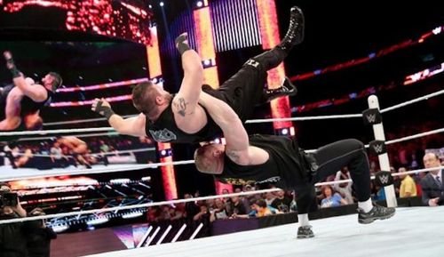 Brock Lesnar beating Kevin Owens in the ring as well records