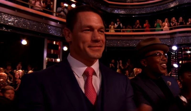 John Cena looking proud of Nikki Bella on Dancing With The Stars