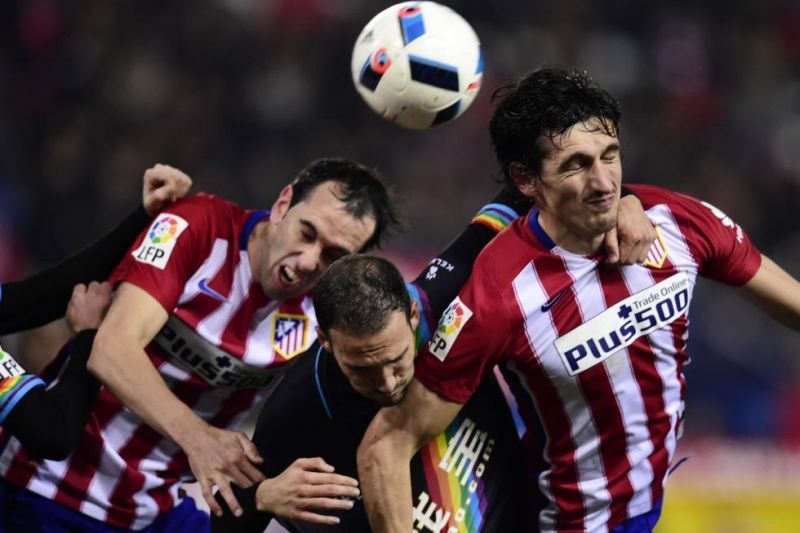 Diego Godin &amp; Stefan Savic makes a defensive clearance