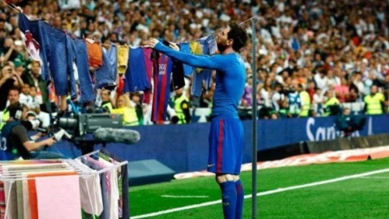 Messi going the South Asian way of drying clothes