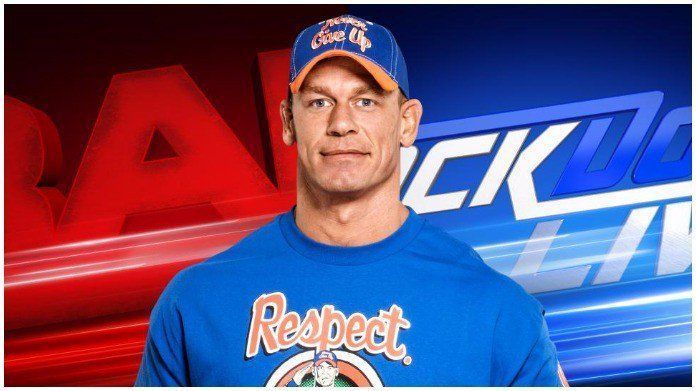 Graphic of John Cena with Raw and SmackDown