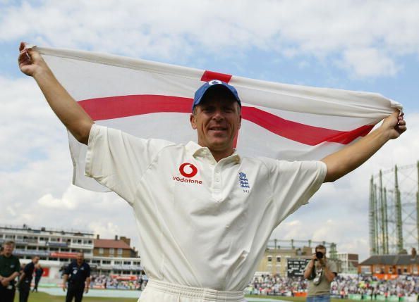 Alec Stewart celebrates England&#039;s victory over South Africa