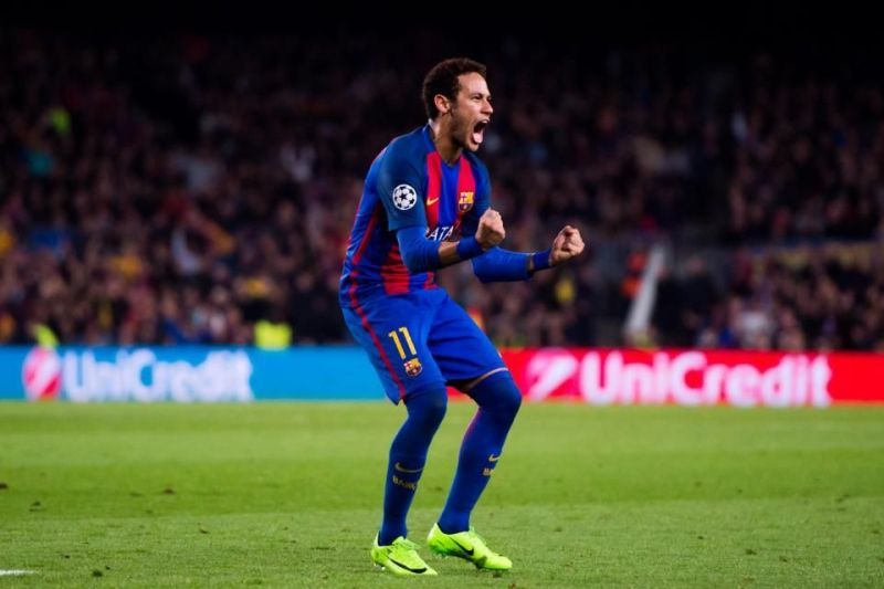 Neymar celebrates as he guides Barcelona to the Remontada against Paris Saint Germain in Champions League action