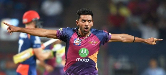 Deepak Chahar in action for Rising Pune Supergiant