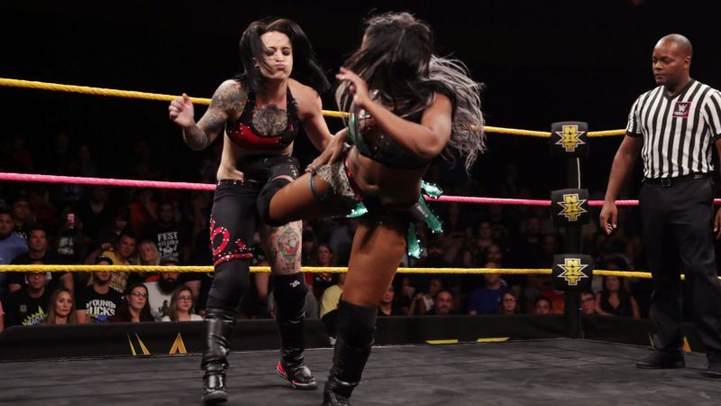 Ruby Riot and Ember Moon clash in their Triple Threat NXT Women's Title qualifying match