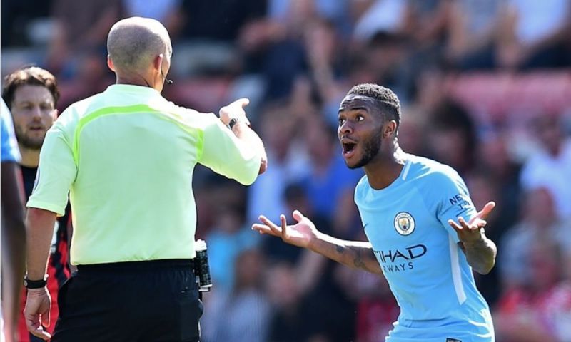 Raheem Sterling was sent off shortly after this celebration - a truly ridiculous red card