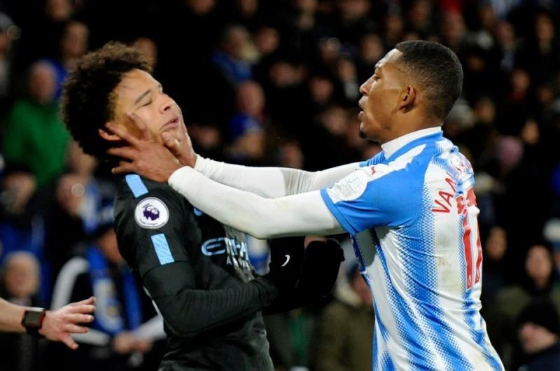 Rajiv van La Parra shoves Leroy Sane in a heated altercation after the match