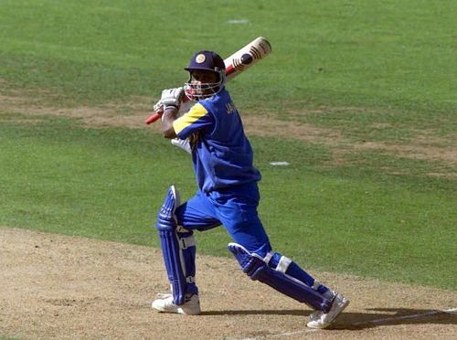 Sri Lanka's Sanath Jayasuriya on his way to his ce