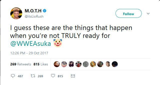 Rush deleted the tweet after receiving backlash from fans and fellow wrestlers