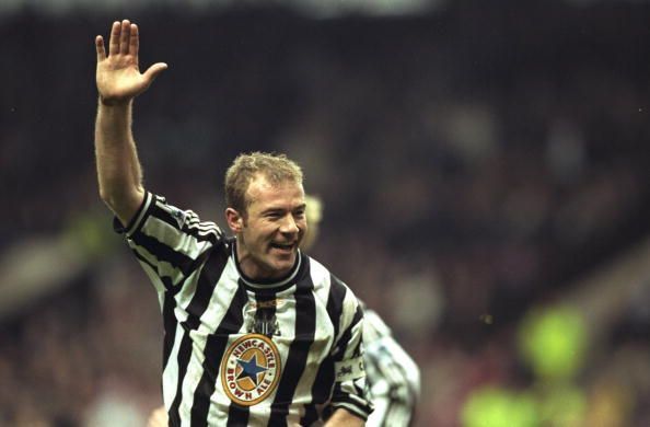 Joy for Alan Shearer of Newcastle as he scores the winning goal