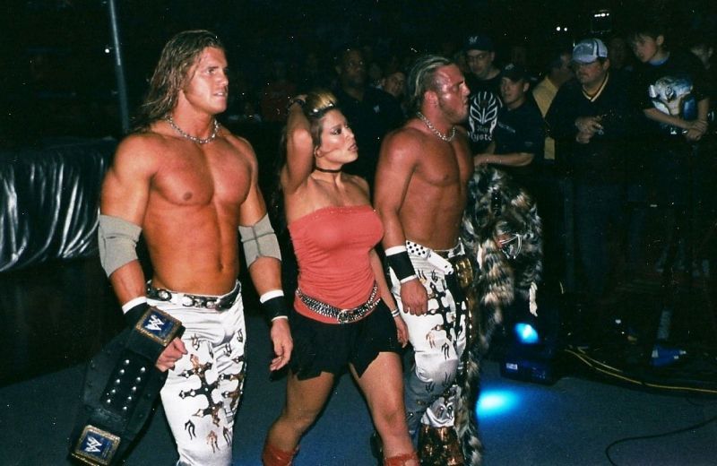 Morrison (then known as Nitro), left, with Melina in the middle and (Joey) Mercury on the right