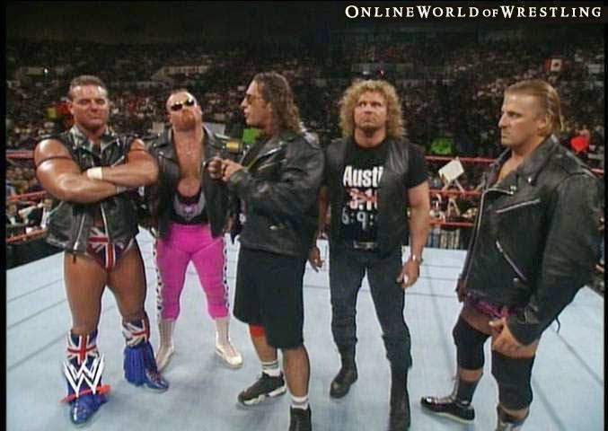 The Hart Foundation;  British Bulldog, Jim Neidhart, leader Bret Hart, Brian Pillman and Own Hart