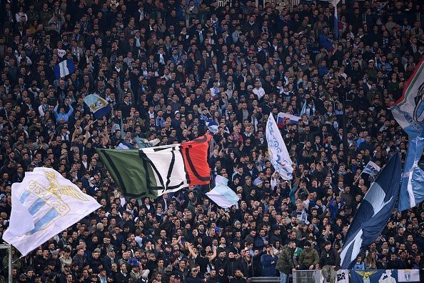 Lazio fans during the Rome derby