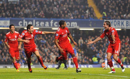 Liverpool celebrating a late winner