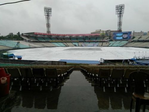 The entire Eden Gardens covered due to rain a day before the game