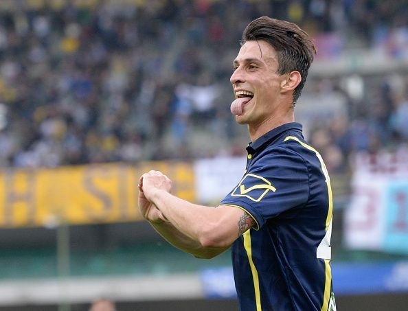 Roberto Inglese celebrates scoring against AS Roma