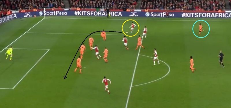Bellerin (circled yellow) found space and time to pick Sanchez out as Mane (circled blue) lost concentration and didn&#039;t follow him.