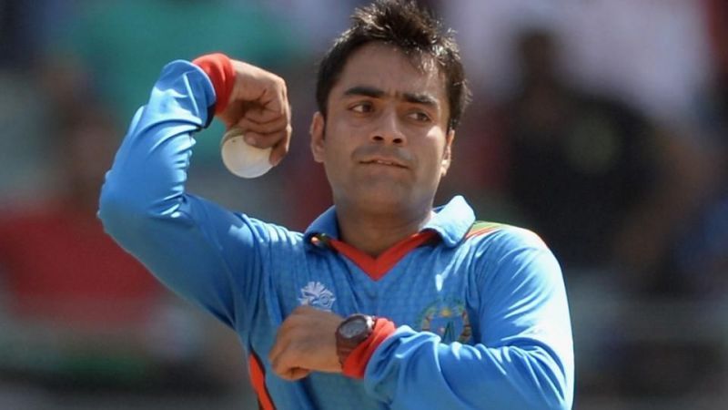 Rashid Khan in action for Afghanistan.