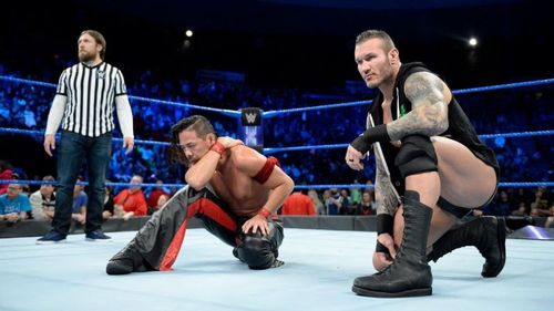 Shinsuke Nakamura and Randy Orton after The King of Strong Style's loss to Kevin Owens