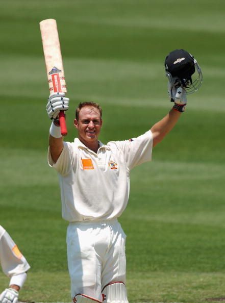 Matthew Hayden celebrates his century