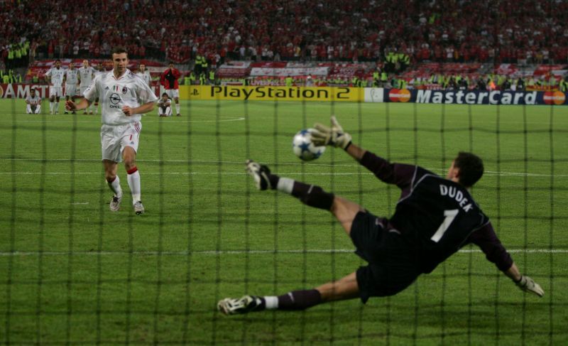 Jerzy Dudek saving Andriy Shevchenko&#039;s penalty. Image courtesy talkSPORT