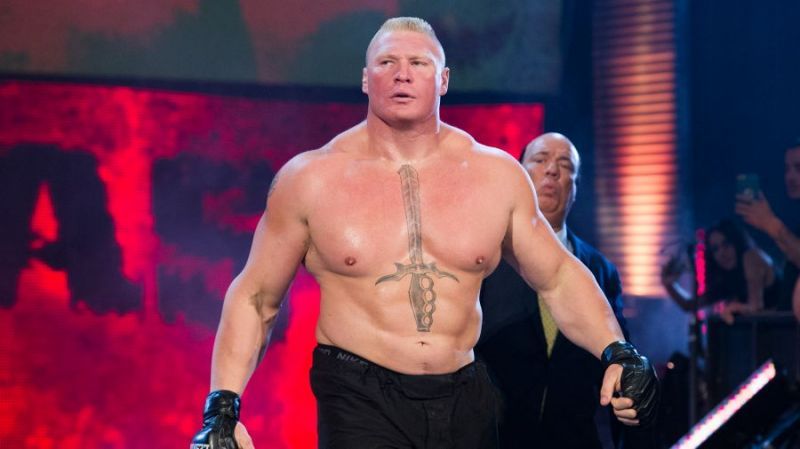 Brock making his entrance with Paul Heyman