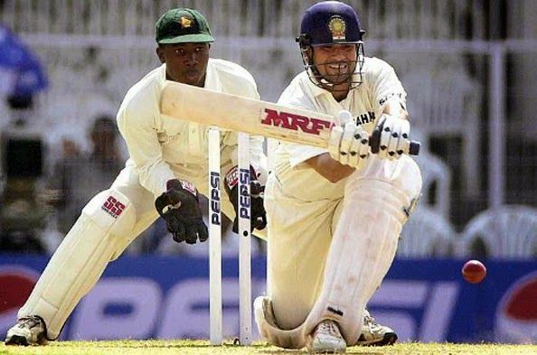 Sachin Tendulkar in action against Zimbabwe