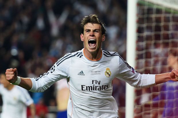 Gareth celebrating after scoring the winner in Lisbon