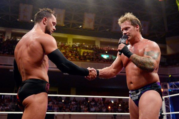 Chris Jericho and Finn Balor following their match in Japan