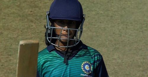 Jemimah acknowledges her teammates after scoring a fifty in the Challenger Trophy 