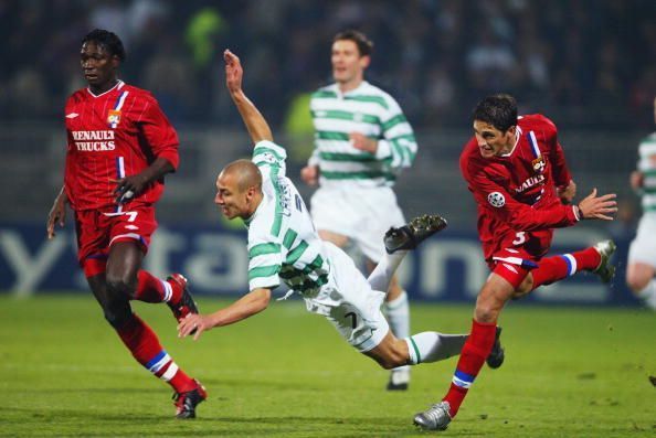 Henrik Larsson of Celtic is fouled