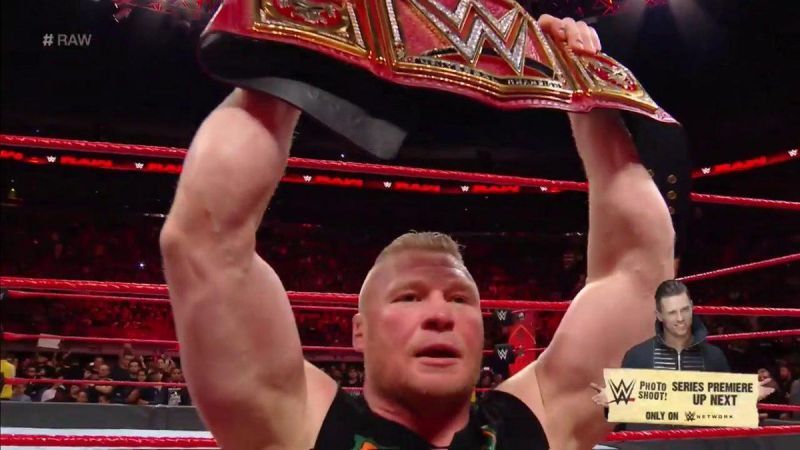 Brock Lesnar unintentionally gave The Miz a shoutout while raising his title.