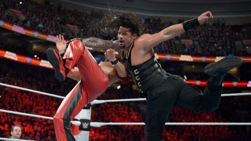 Roman in his great battle with Nakamura at the end of the Royal Rumble.
