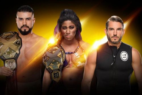 Current NXT Champion Andre Cien Almas(Left) , NXT Women Champion Ember Moon (Middle), Johnny Gargano(Right)