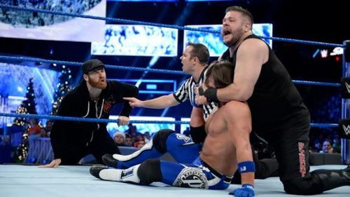 AJ Styles took on Kevin Owens & Sami Zayn in a 2-on-1 Handicap Match