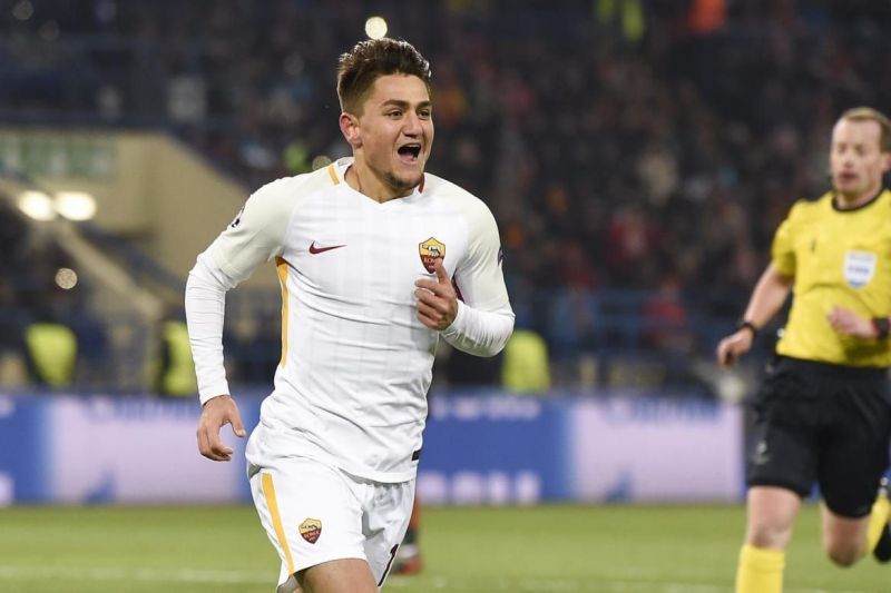 Cengiz Under celebrates scoring against Shakhtar Donetsk