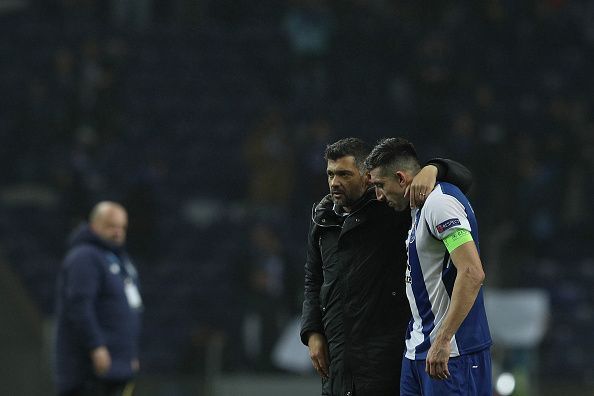 Sergio Conceicao from Portugal and FC Porto midfielder Hector Herrera