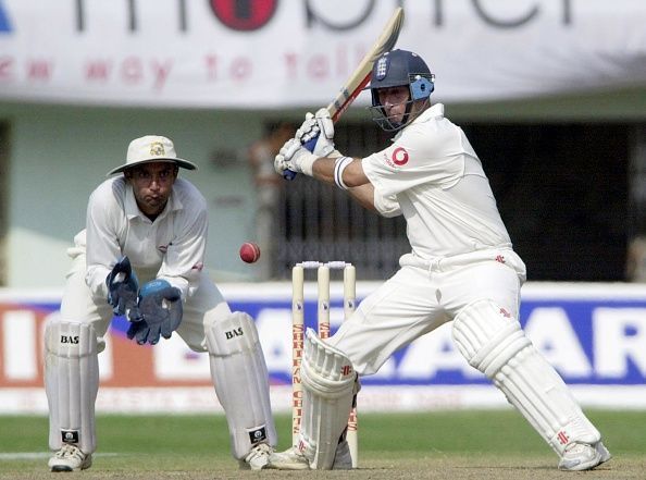 Pankaj Dharmani keeping wickets against Nasser Hussain