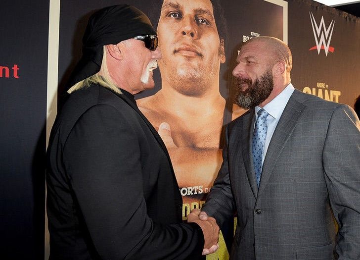 Hulk Hogan meets Triple H at the premiere of HBO Sports' Andre The Giant documentary