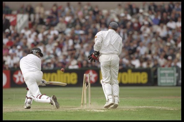 Wasim Akram of Pakistan is Bowled by Robert Croft of England