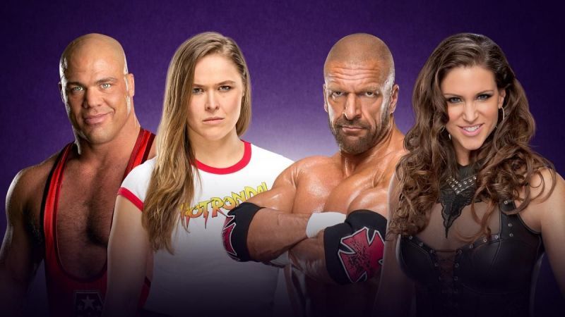 Kurt Angle Ronda Rousey Triple H Stephanie McMahon WrestleMania 34
