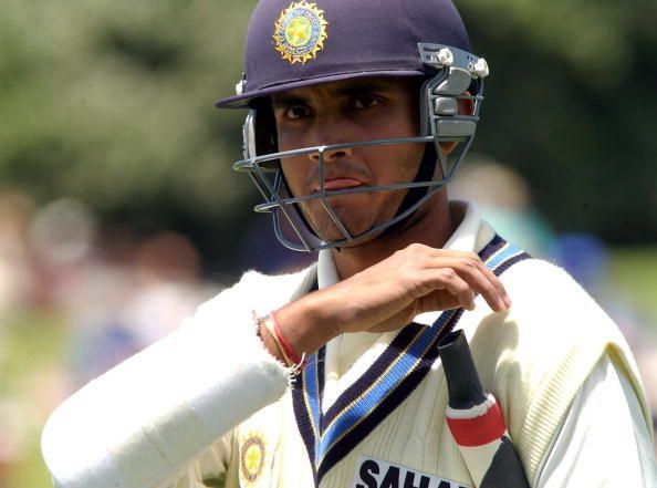 India&#039;s Sourav Ganguly fleaves the wicket after be